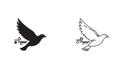 Flying pigeon icon with transparent background