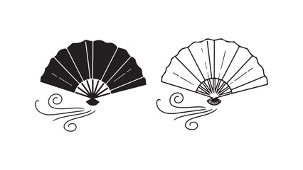 Folding fan outline with swirling wind elements