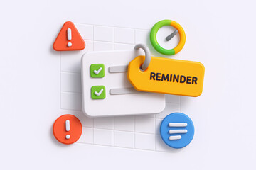 Colorful reminder icon with checklists and alerts, representing organization and time management.