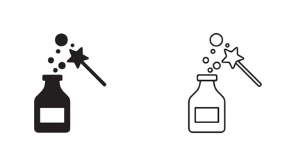 Magic potion bottle with wand and bubbles