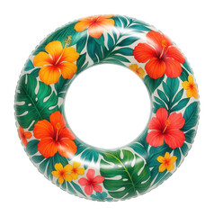 Dual-chamber inflatable swim ring with a floral design for beach use