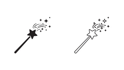 Magic wand icon with sparkling stars with transparent background