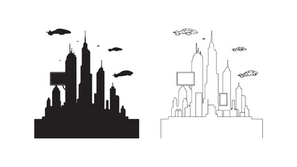 Fototapeta premium Futuristic cityscape with flying vehicles