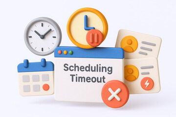 Colorful digital interface elements representing scheduling and timeout concepts in a playful design.