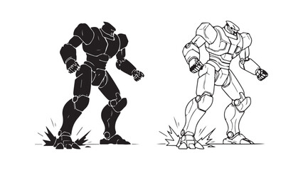 Robot character outline sketch with transparent background