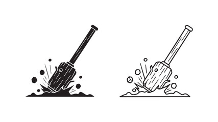 Mallet striking wood with debris outline style