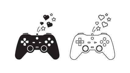 Gaming controller with hearts and stars with transparent background