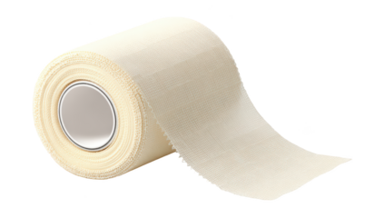Beige medical tape roll with a slight unroll