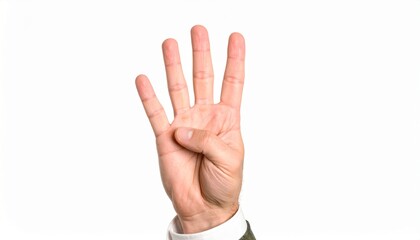 Naklejka premium Hand Gesture with Four Finger Raised on White Background