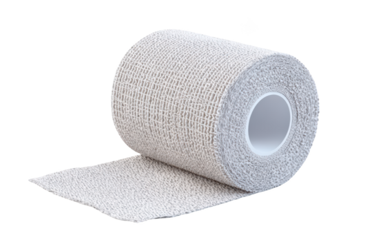 Rolled, light beige/cream-colored medical wrap