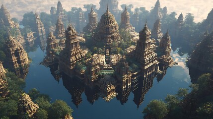 Mirror realm civilization where parallel time reflections build symmetrical cities