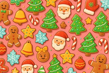 Fototapeta premium Festive Christmas cookie pattern illustration.