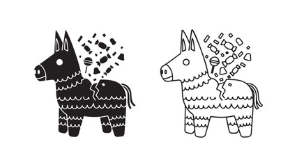 Mexican donkey piñata outline and filled versions