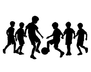 Silhouette of children playing ball, vector illustration
