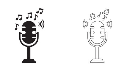 Microphone icon with music notes