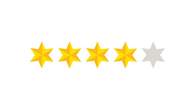 Five star rating and feedback animation. 4k customer reviews video.Golden star icon