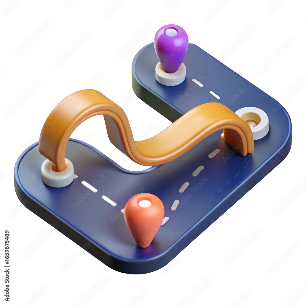 Poster 3d navigation route with pins isolated on transparent background