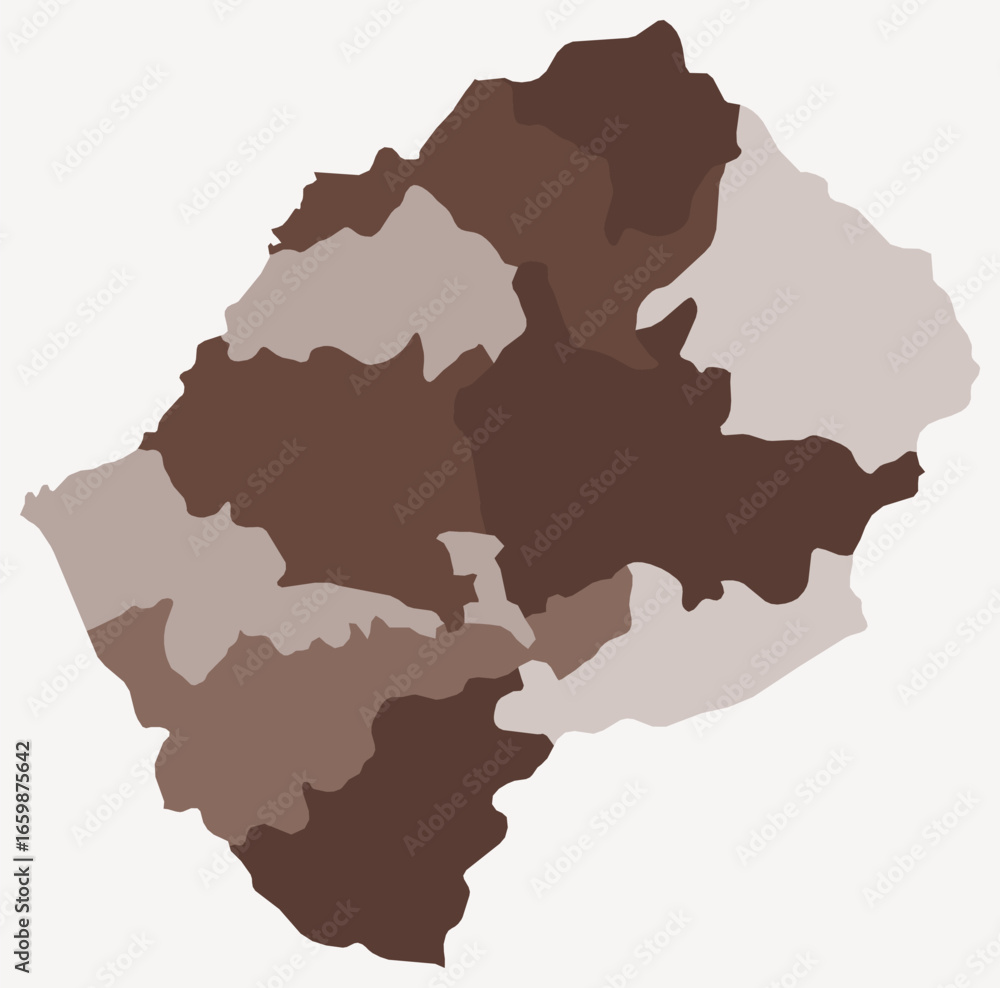 Poster map of lesotho with regions. just a simple country border map with region division. brown color pale