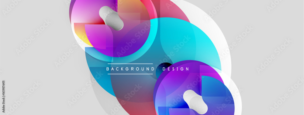 Poster abstract fluid shapes overlap, creating vibrant color gradients. modern design with soft shadows, li