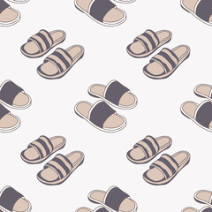 Sandals seamless repeating pattern. Seamless pattern with slippers on white background.