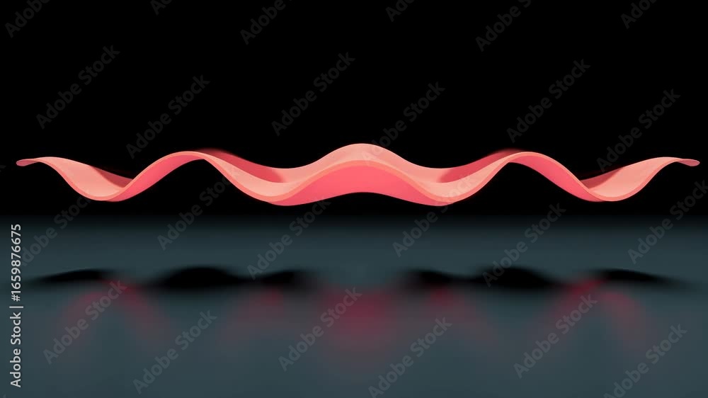 Aufkleber a neon coral wave pattern flowing smoothly against a dark background with reflection, creating a fut
