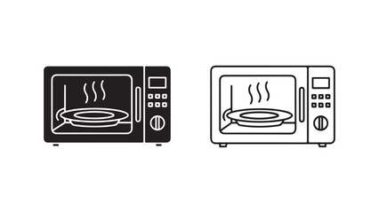 Microwave oven icon with food on plate