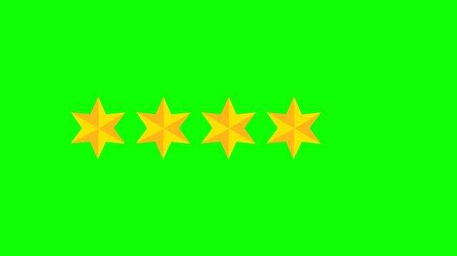  Green screen Four star rating and feedback animation, 4k customer reviews video and Golden star icon.