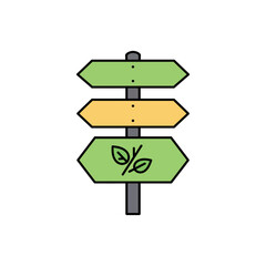 signage ecosystem biodegradable directional sign with leaf icons guiding eco-friendly choices in a green environment ideal for sustainable living and ethical consumption.