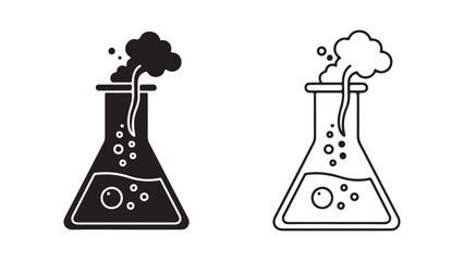 Science beaker with bubbling liquid, outline style