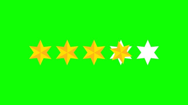  Green screen Four star rating and feedback animation, 4k customer reviews video and Golden star icon.