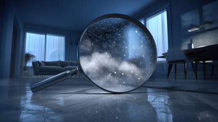 living room in a clean house. Use a magnifying glass to see the particles of mold, odor, fungal spores suspended and viruses in the air.	
