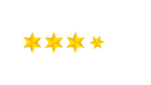 Four star rating and feedback animation, 4k customer reviews video and Golden star icon.