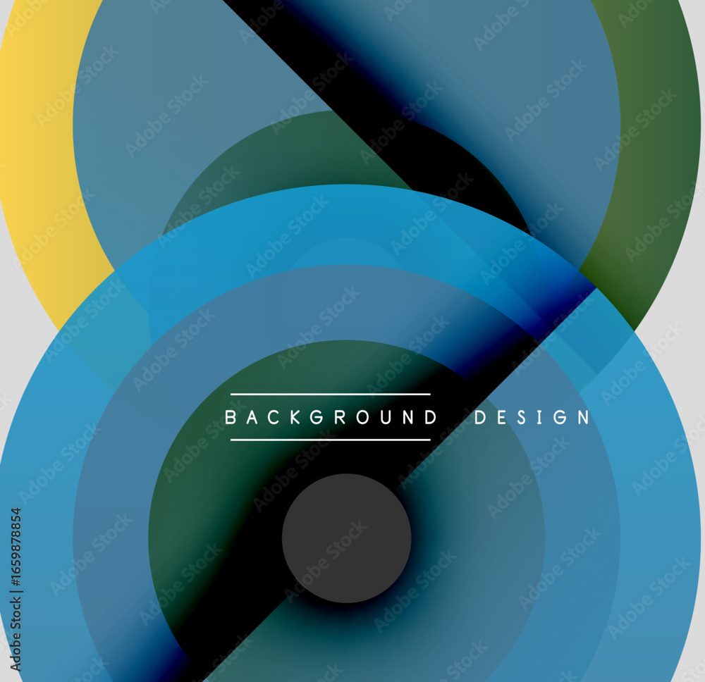 Poster abstract circles overlap, creating vibrant color gradients. modern design features text background, 