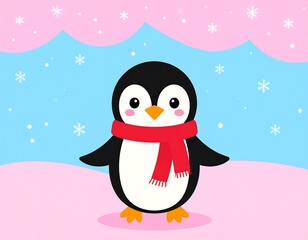 Naklejka premium Cute penguin in winter scene