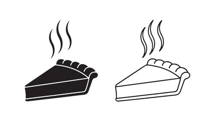 Hot pie slice with steam, black and white outline