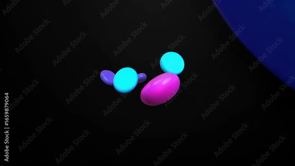 Aufkleber colorful neon pebbles floating gracefully against a dark background, creating a dynamic and eye catc