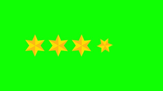  Green screen Four star rating and feedback animation, 4k customer reviews video and Golden star icon.