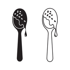 Ice cream spoon with dripping dessert, outline and filled versions
