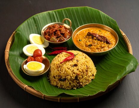 Fragrant nasi dagang with gulai ikan tongkol, pickled vegetables, boiled egg, served