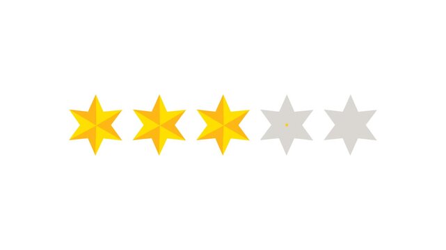 Four star rating and feedback animation, 4k customer reviews video and Golden star icon.