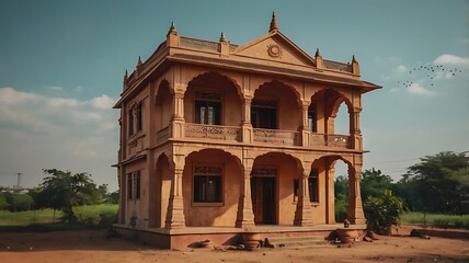 Fototapeta premium Majestic sandstone building showcasing traditional indian architecture with ornate details and historical significance in jaisalmer