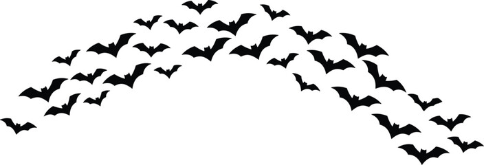 Flying bat silhouette pattern in arch shape, perfect for Halloween decorations, spooky themes, party invitations, horror graphics, and dark background designs