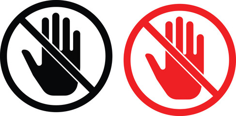 Set stop red and black sign icon with hands vector sets