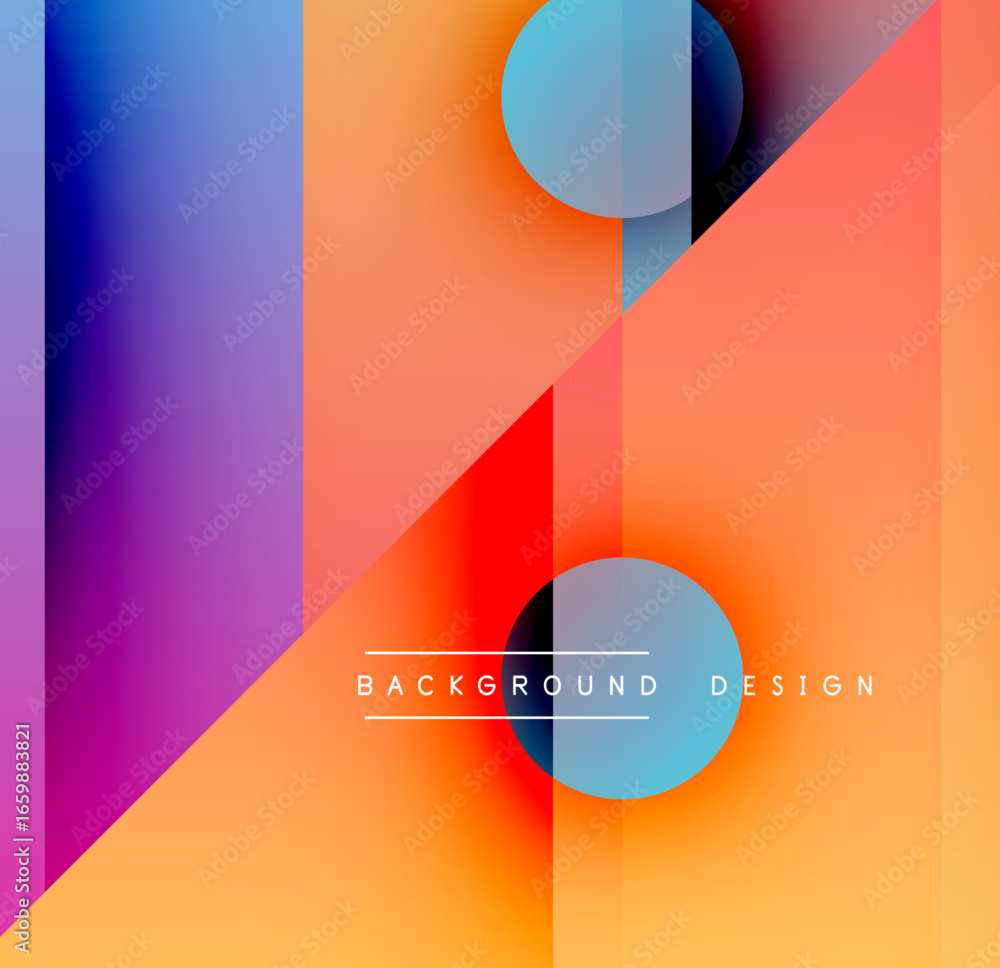 Poster abstract geometric composition. vibrant gradients, overlapping shapes create modern visual experienc