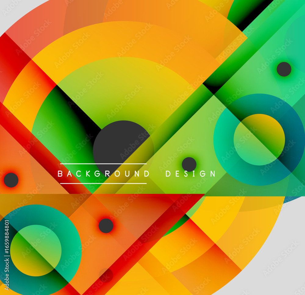 Poster abstract vibrant design. overlapping shapes create dynamic composition. warm, cool colors blend seam