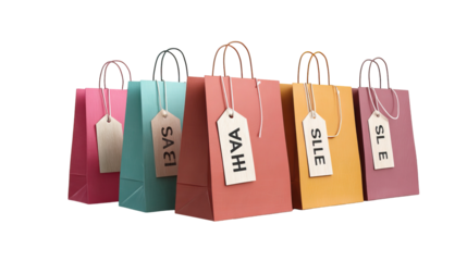 Shopping Bags with Sale Tags on Transparent Background
