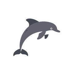 A stylized illustration of a leaping dolphin against a clean white background, showcasing its aquatic form.
