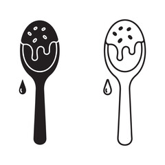 Spoon with food and drop, outline and filled style