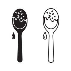 Spoon with food and drop, outline and filled style