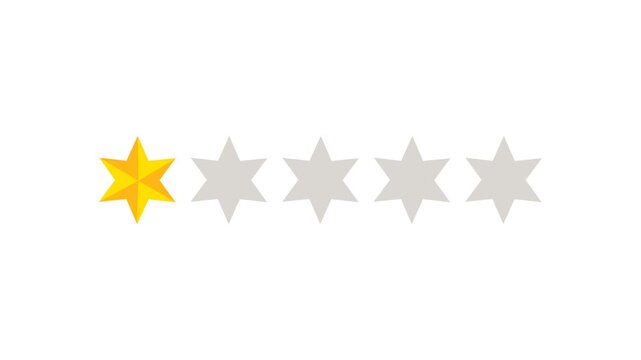 One star rating and feedback animation, 4k customer reviews video and Golden star icon.